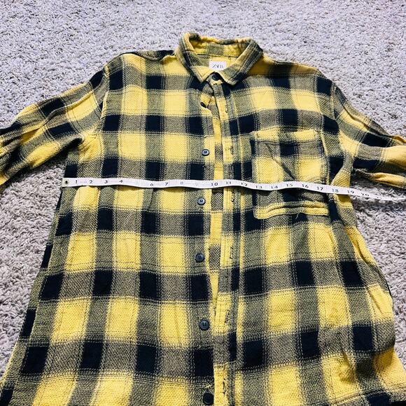 Vintage Y2K Zara Knitted Yellow Black Flannel Medium Buttondown Outdoor Layer - Picture 2 of 4